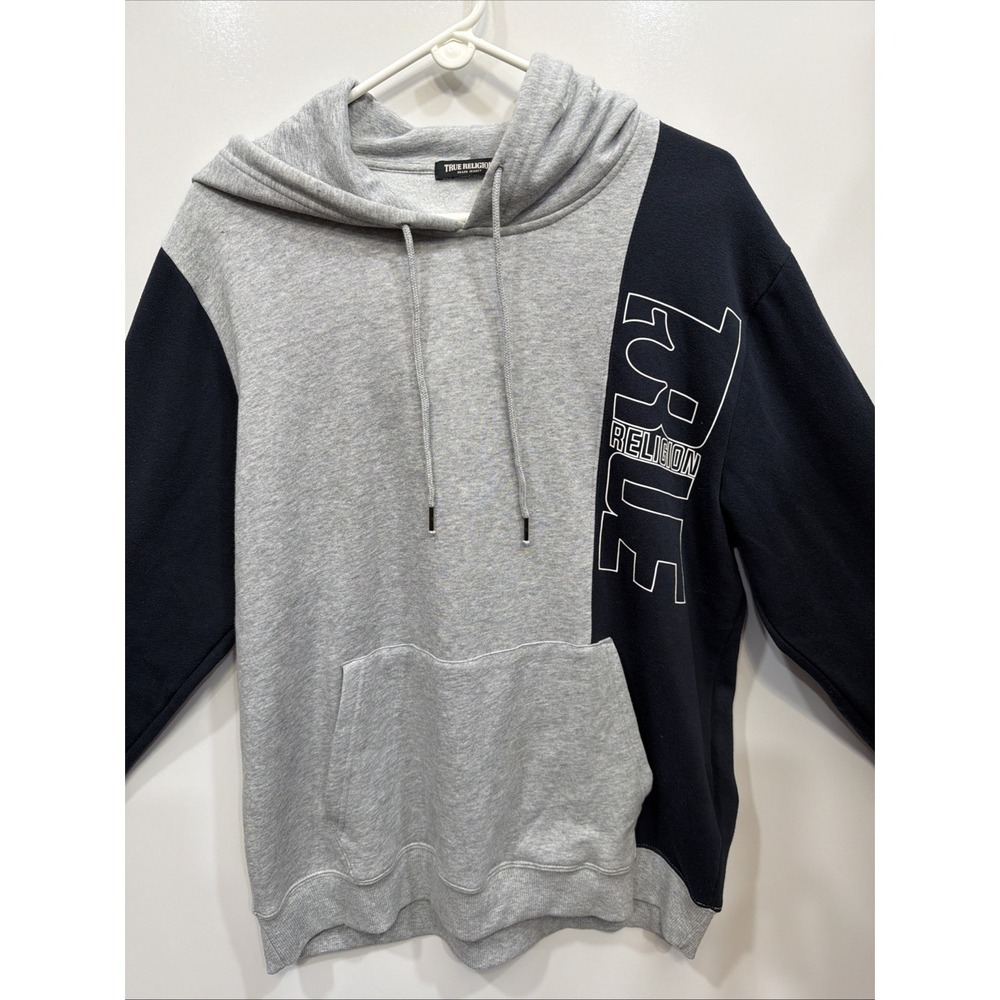 True Religion Men's Long Sleeve Colorblock Hoodie Size Large Heather gray / navy